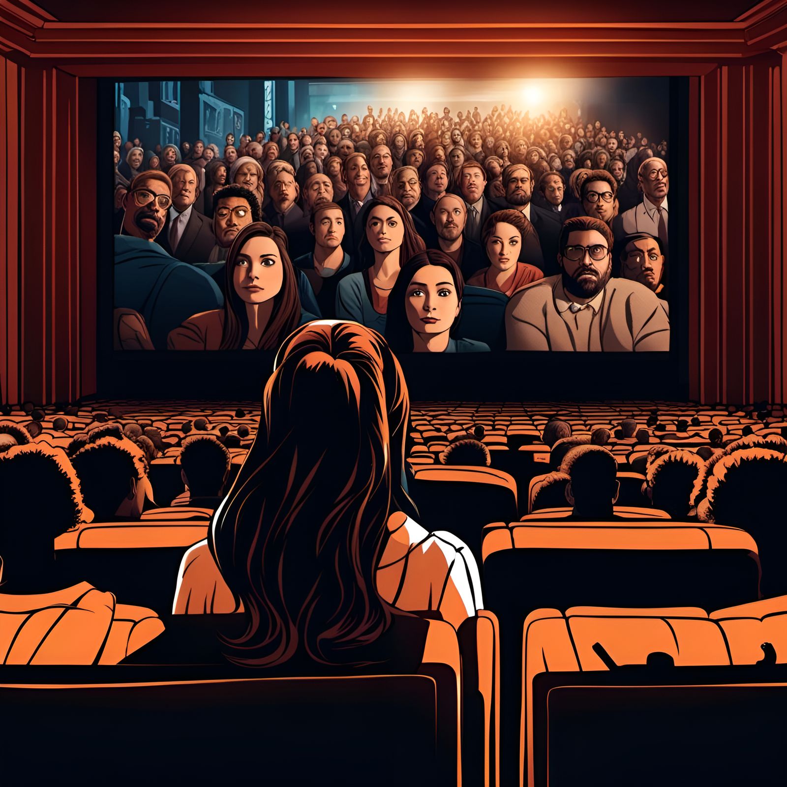 Girl Watching a Movie Within a Movie