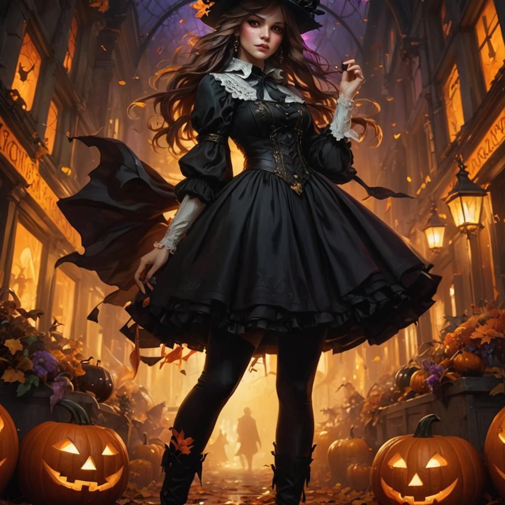 Hyperdetailed Halloween Portrait in Art Nouveau Style