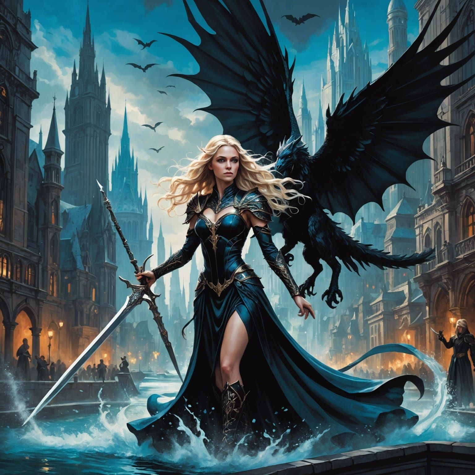 Opulent Book Cover: Dark Elf in Metropolis