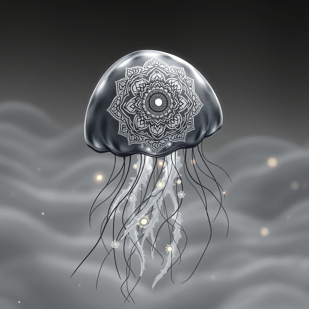 Ethereal Jellyfish with Mandalas in Black and White