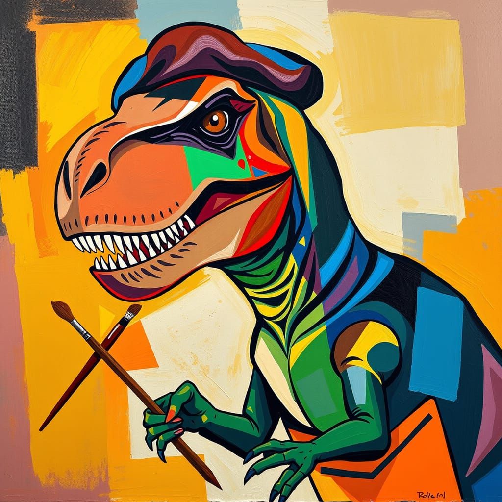 T-Rex Self-Portrait in Cubist Style