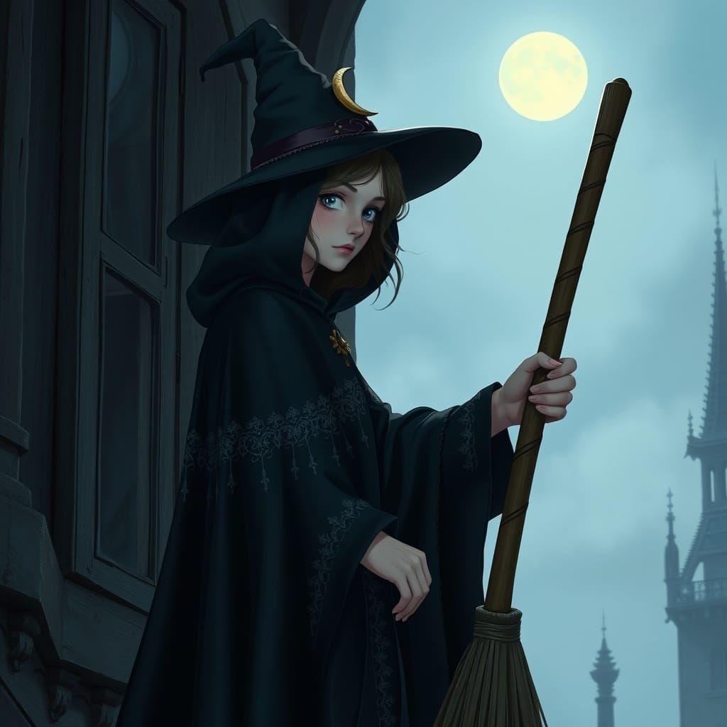 Young Witch in Mystical Clock Tower