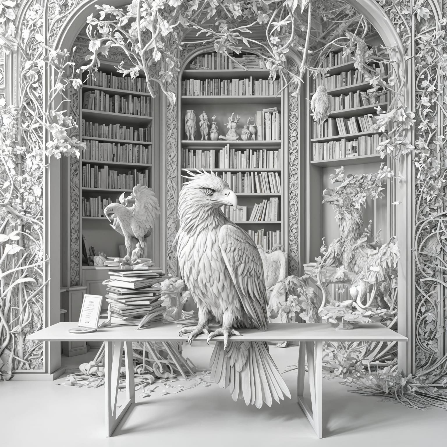 Kirigami Eagle in Library Setting