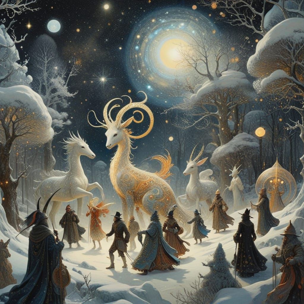 Surreal Winter Festival in Art Nouveau Style