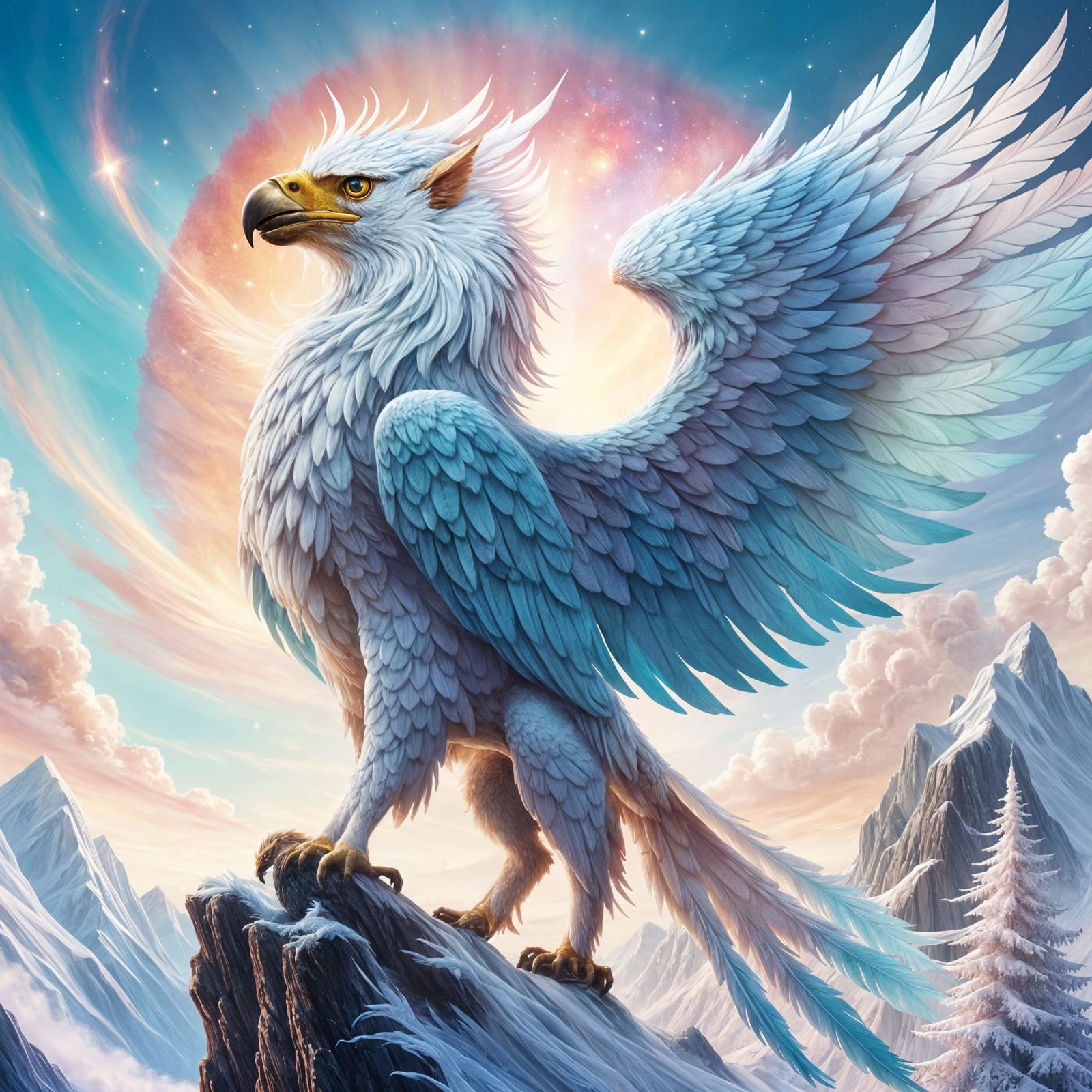 Celestial Griffin with Radiant Crystalline Feathers