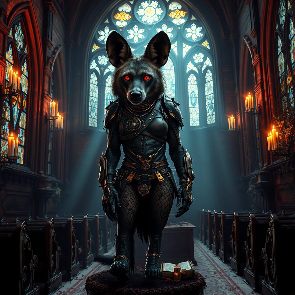 Cybergothic Hyena in Medieval Church