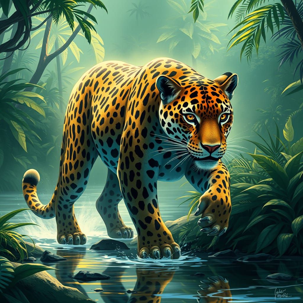 Mystical Jaguar Strolls Along Amazon's Lush Banks