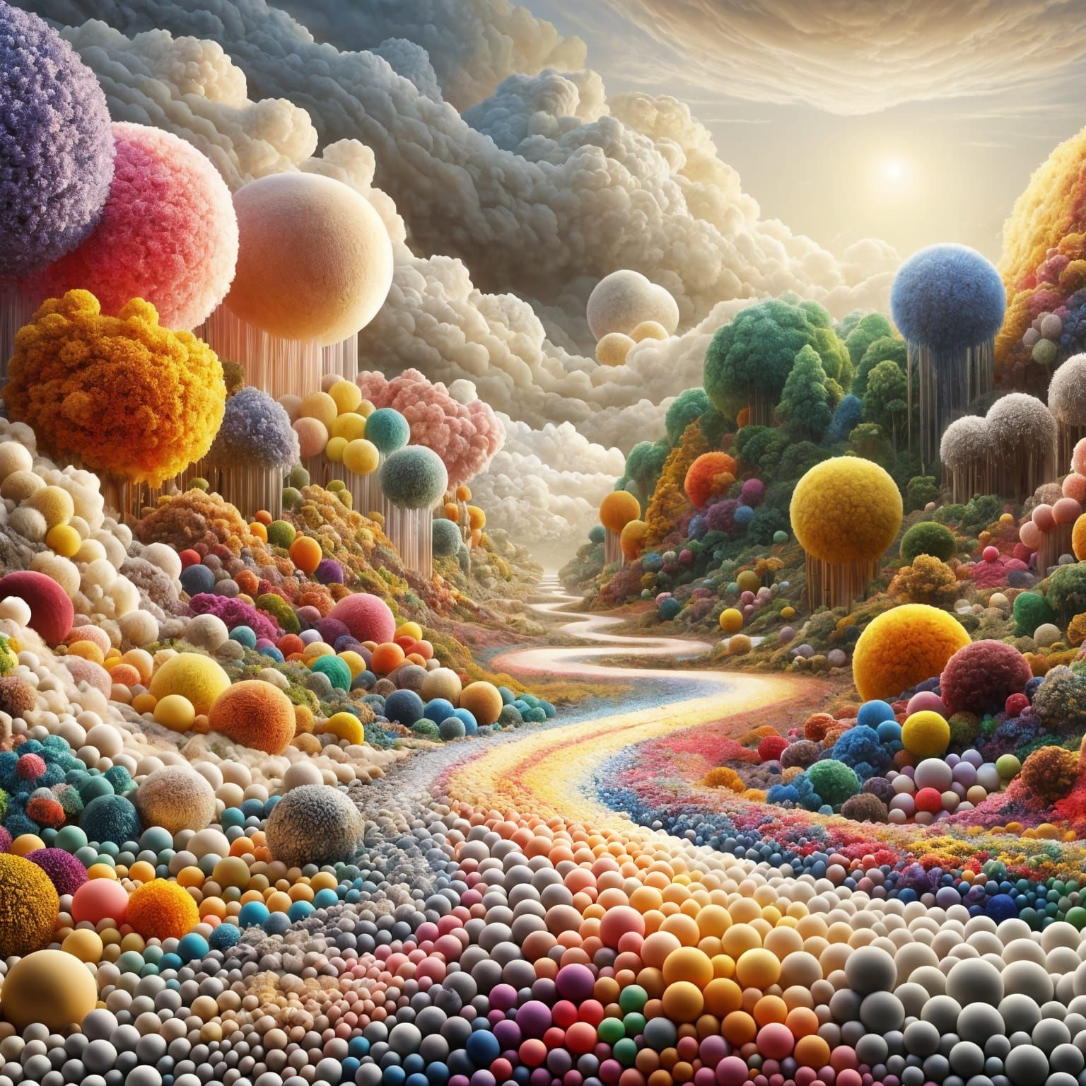 Surreal Pom Pom Landscape in Ultrarealistic Detail