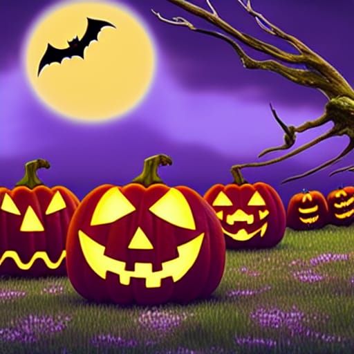 Halloween Pumpkin Field in Detailed Matte Painting