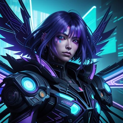 Cyberpunk Anime Warrior in Neon Shading