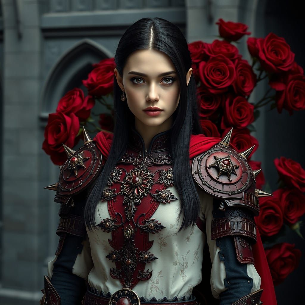 Gothic Fantasy Warrior in Elegant Florals