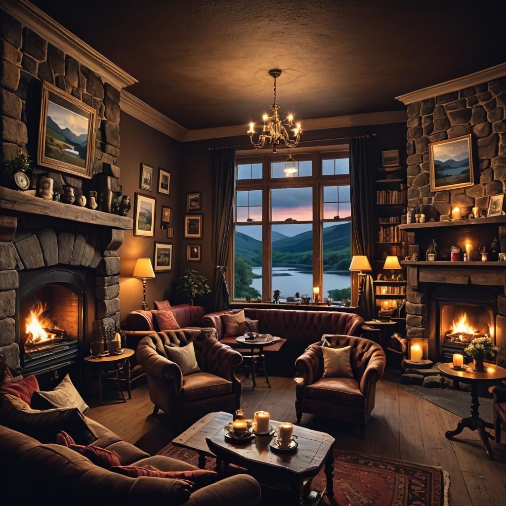 Inviting Coffee Lounge Interior with Fireplace, Unreal Engin...