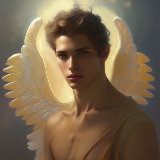 Angelic Supermale Portrait in Art Nouveau Style