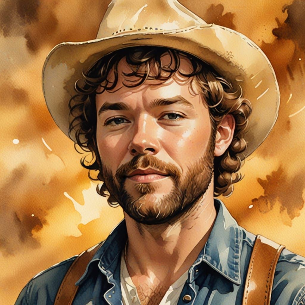 Watercolor Country Singer Storybook Illustration