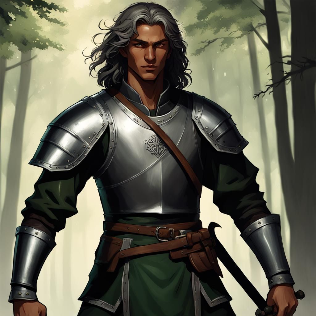 Fantasy Fighter with Gray Hair, Dark Fantasy Art