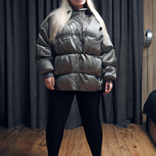 Chubby Blond Woman in Oversized Puffer Jacket