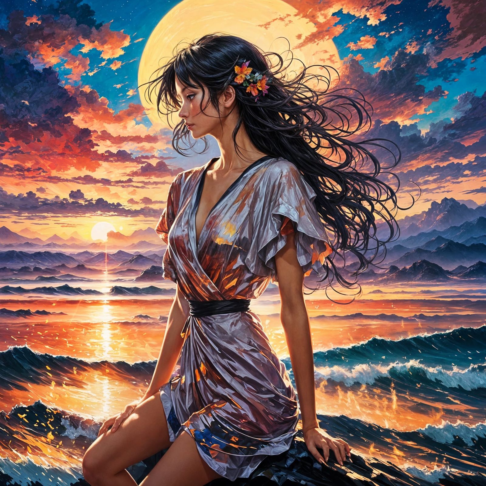 Anime Sunset Inspired by Thomas Moran and Afremov