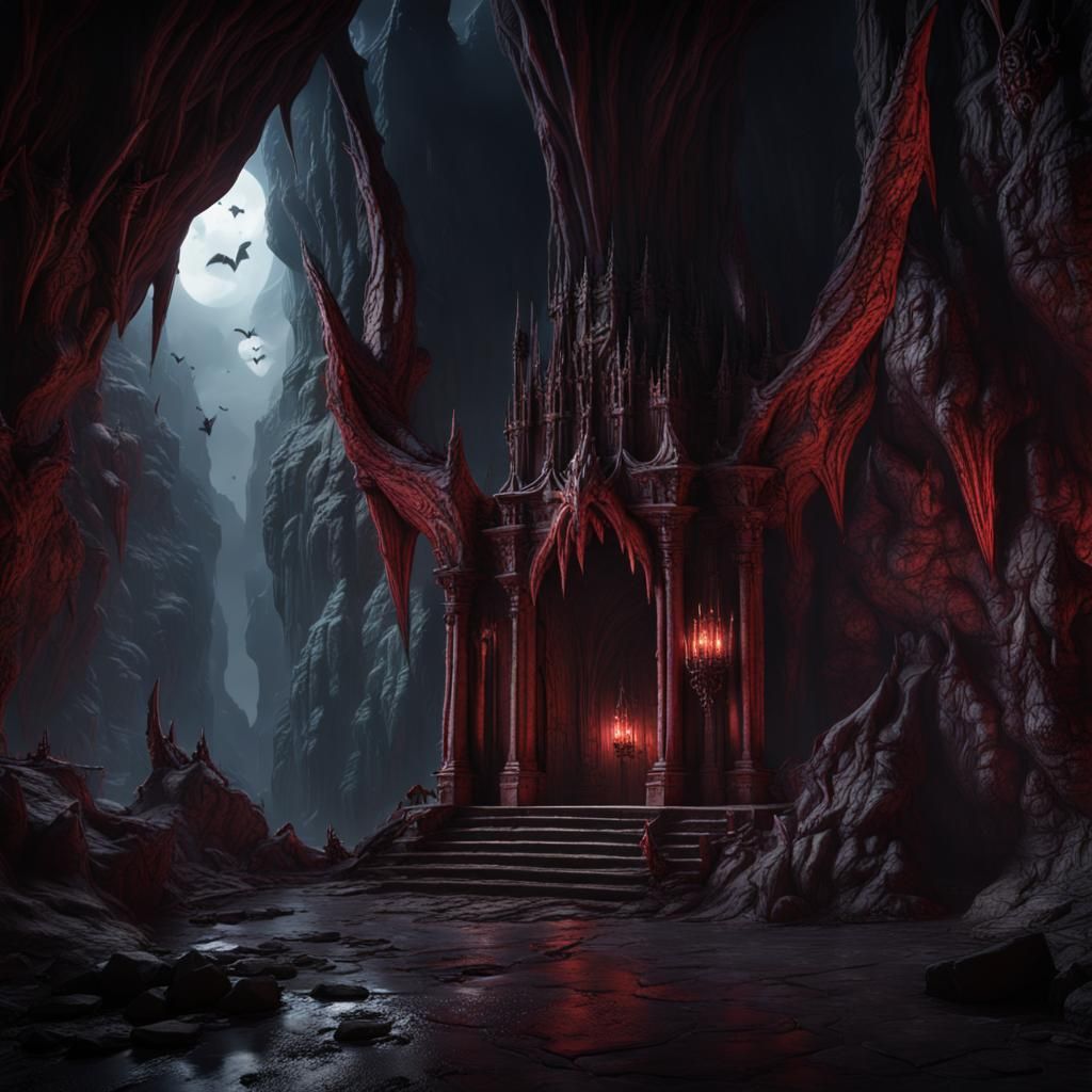 Vampire Bat Cave in Detailed Matte Painting Style