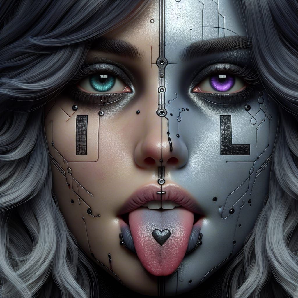 Surreal Woman's Face with 'I' and 'U' Letters, Matte Paintin...