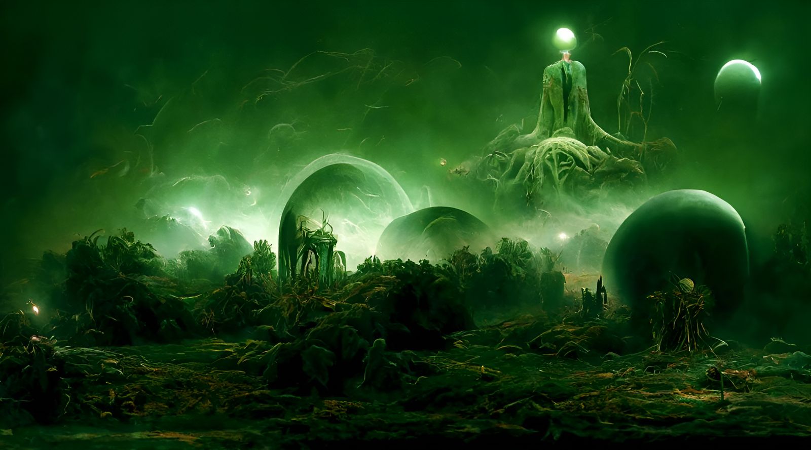 Eldritch Green Alien Landscape: Digital Illustration