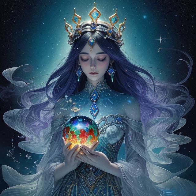 Mystical Seer with Orb, Klimt-Inspired Portrait