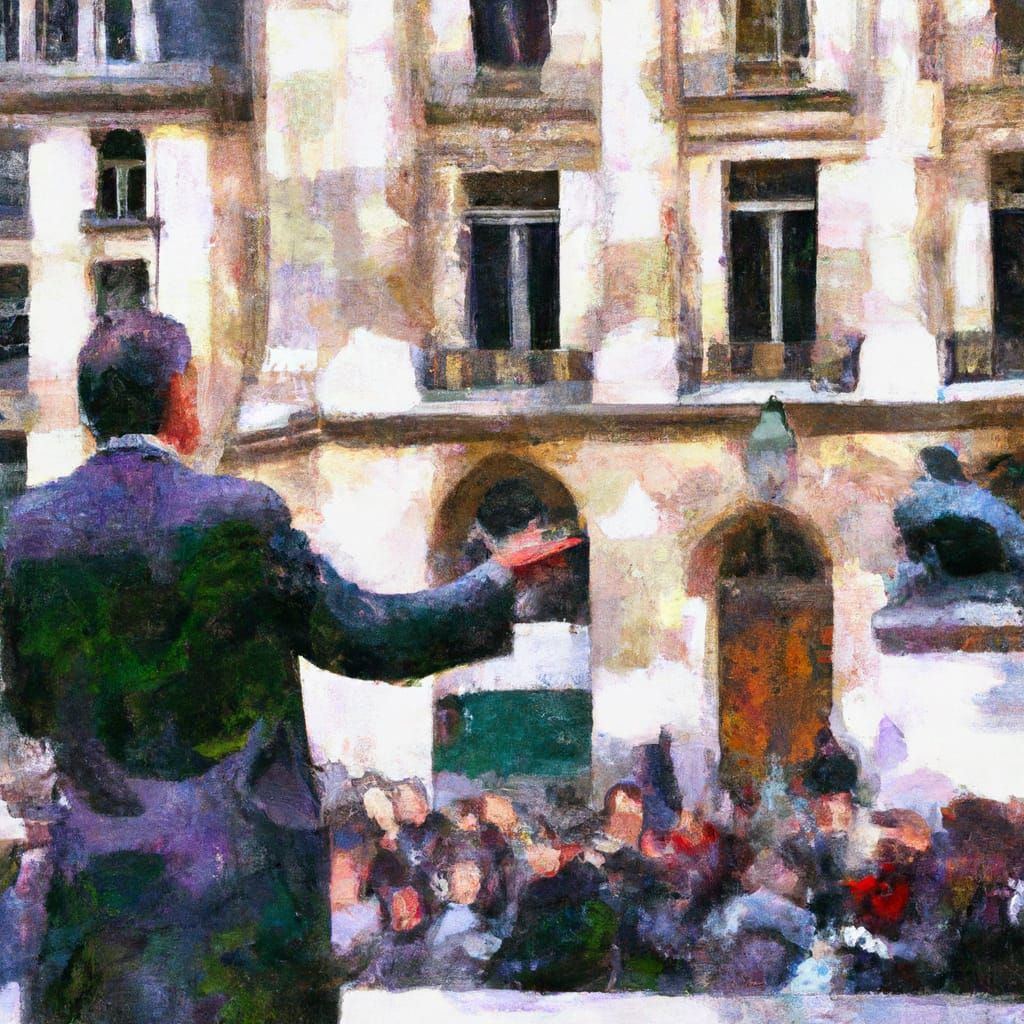 Oil Painting Of Businessman Speaking In Parisian Square