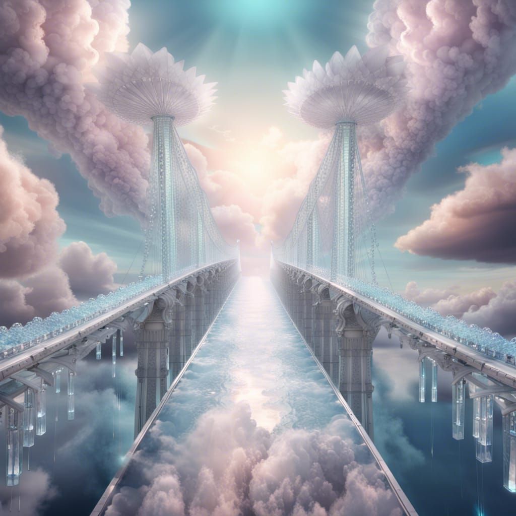 Surreal Crystal Bridge in Dreamscape Clouds