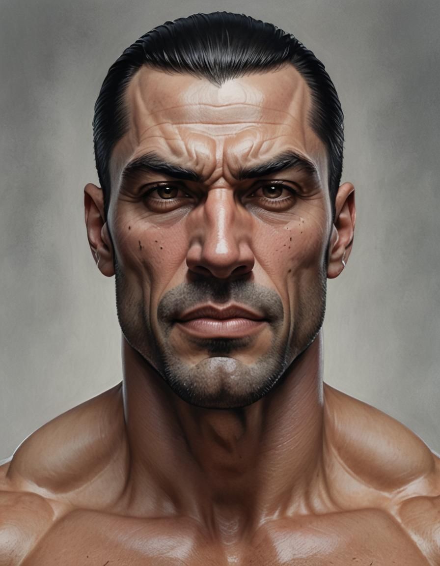 Hyperrealistic Portrait of Muscular Man with Deep Veins