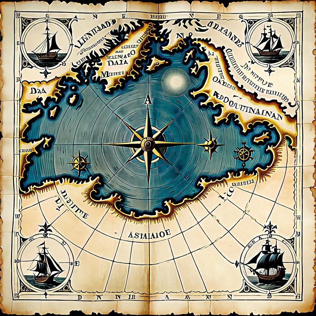 Antique Hand-Drawn Map of the Mediterranean Sea