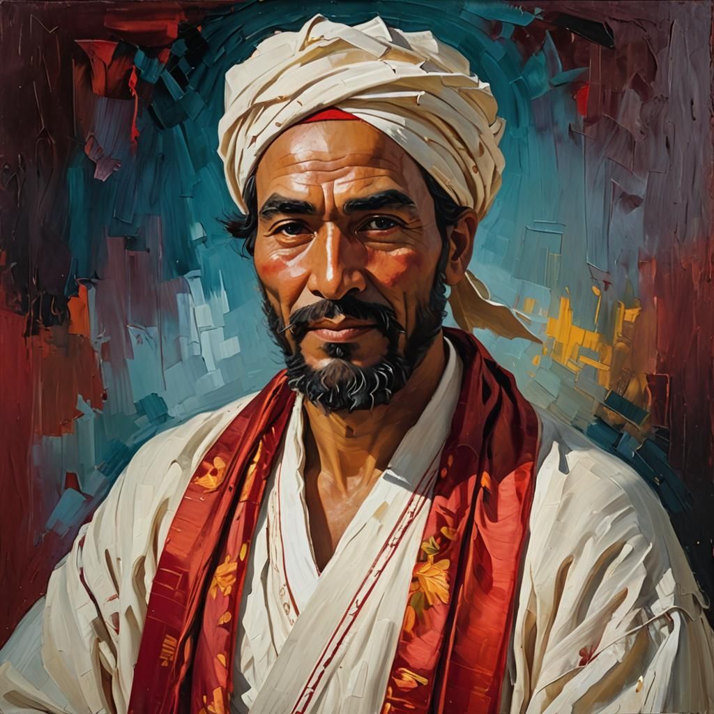 Impressionist Portrait of a Turkish Man in Red Shawl