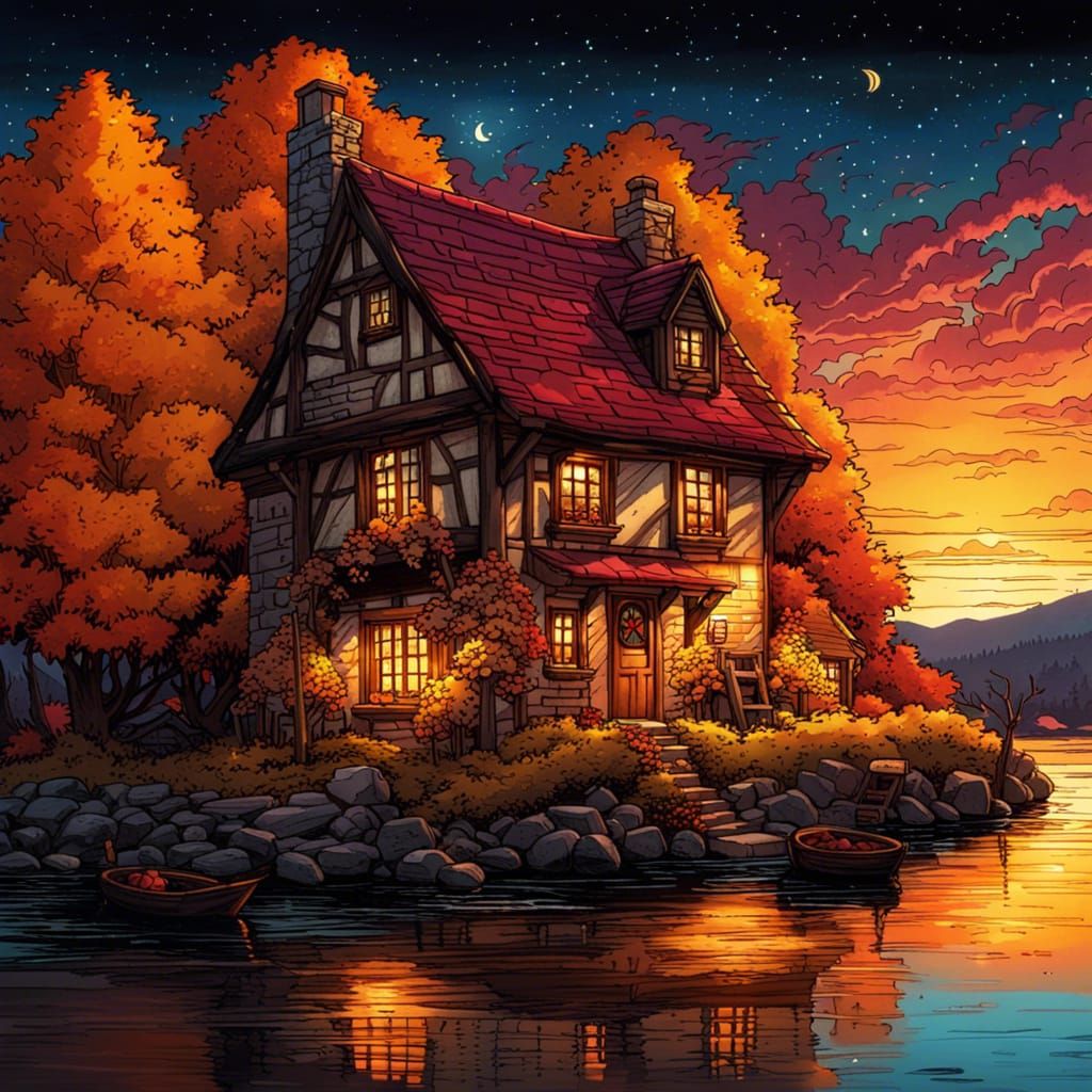 Cottagecore Tavern Under Starry Sky