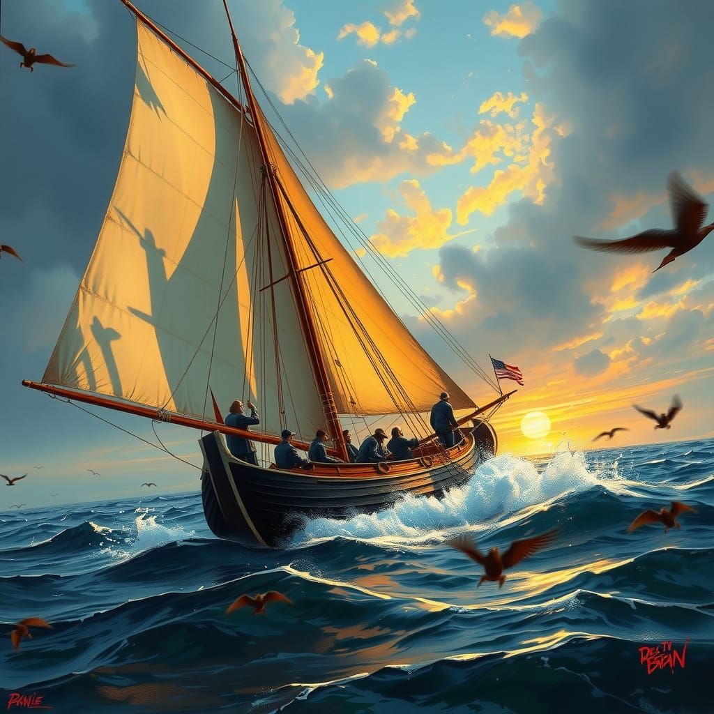 Moby Dick Hunt: Dramatic Oil Painting