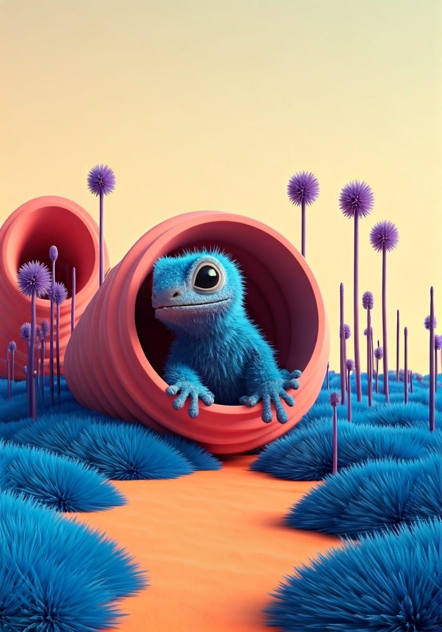 Vibrant Alien Emerges from Pastel Landscape