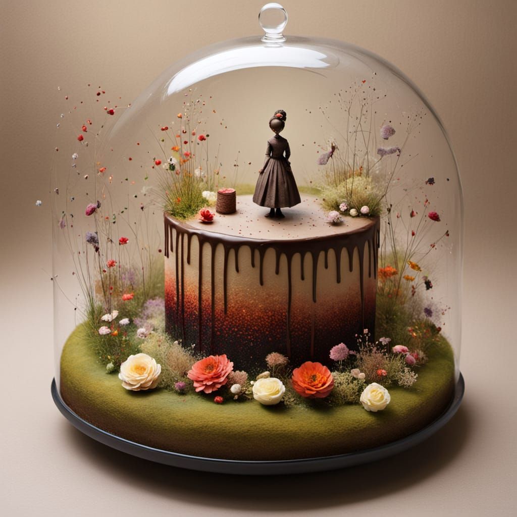 Chocolate Girl with Cake in Dreamy Diorama