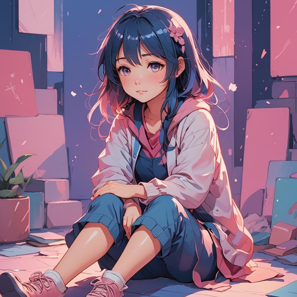 Anime Fuwa Girl in Pastel Colors: Digital Illustration