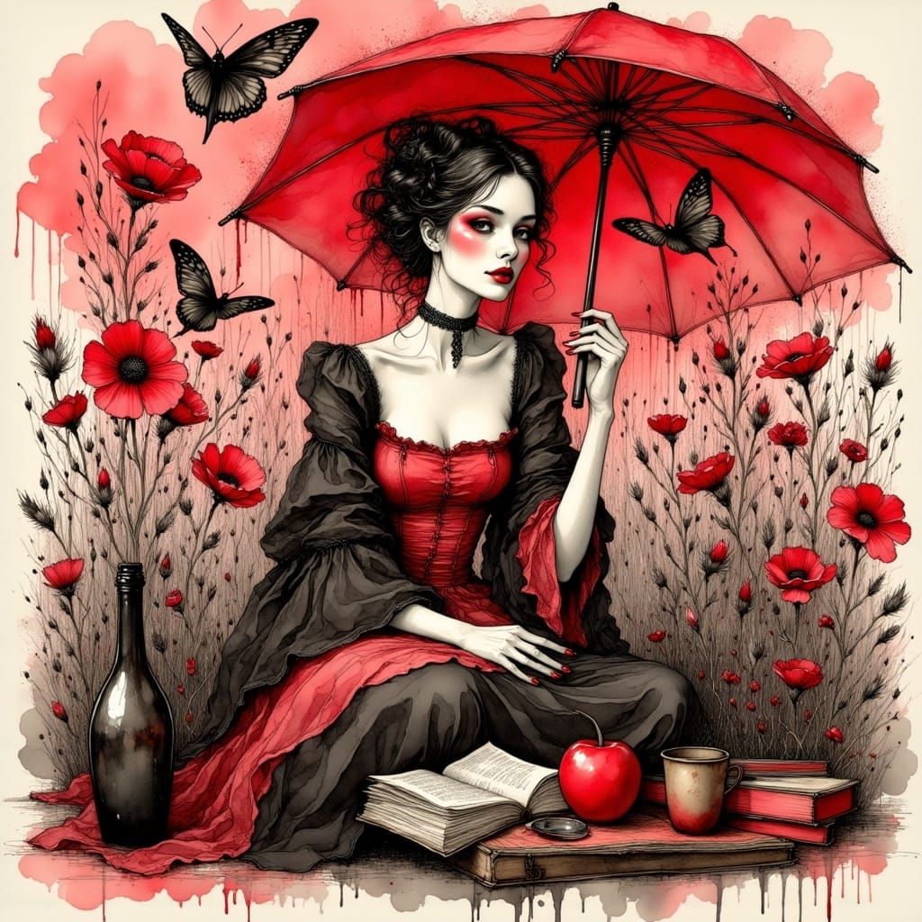 Elegant Women in a Bold, Victorian-Inspired Art Style