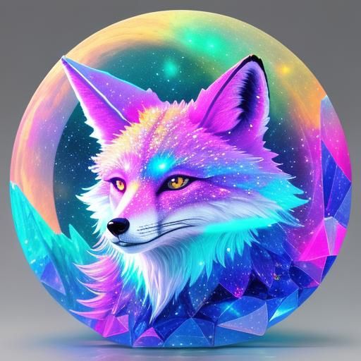 Holographic Crystal Fox in Astral Cosmic Illustration