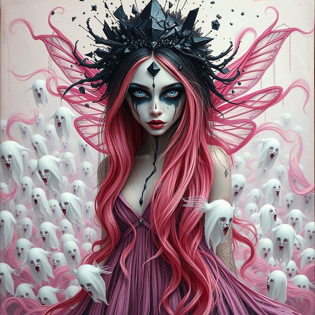 Surreal Woman with Electric Eyes in Dreamscape