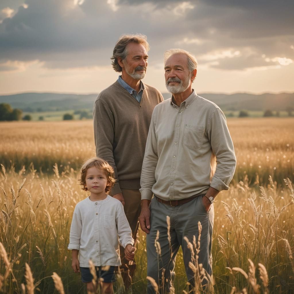 Dreamy Soft Focus Photo of Father in Field