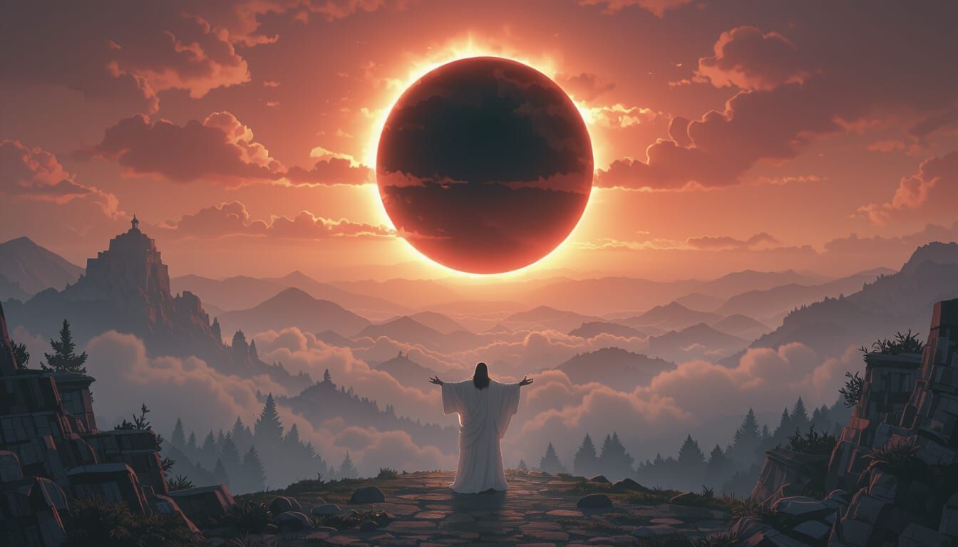 Jesus Christ in Foggy Red Mist| Hyperepic Anime Style