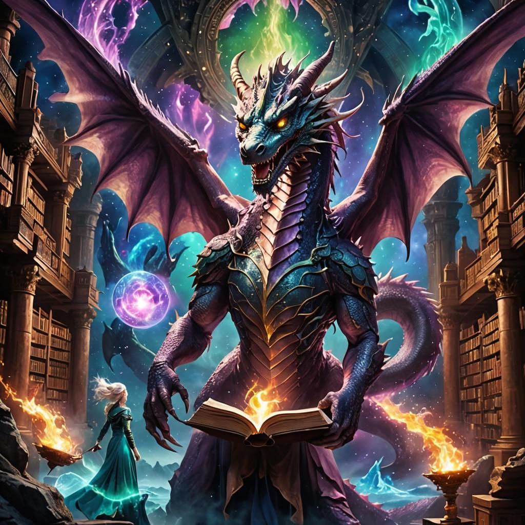 Ancient Dragon Library Under Astral Aurora