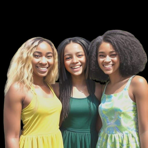 Three Friends Laugh Together in a Summer Park