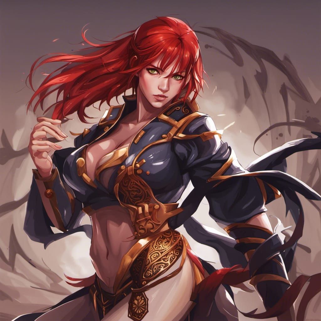 Red-Haired Girl as Shang Tsung in Anime Style