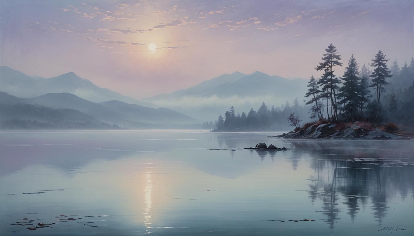 Dreamlike Lake Shrouded in Pastel Mist
