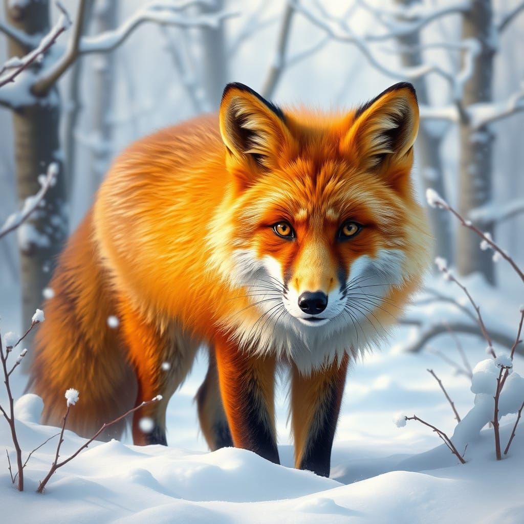 Majestic Red Fox in Serene Winter Landscape