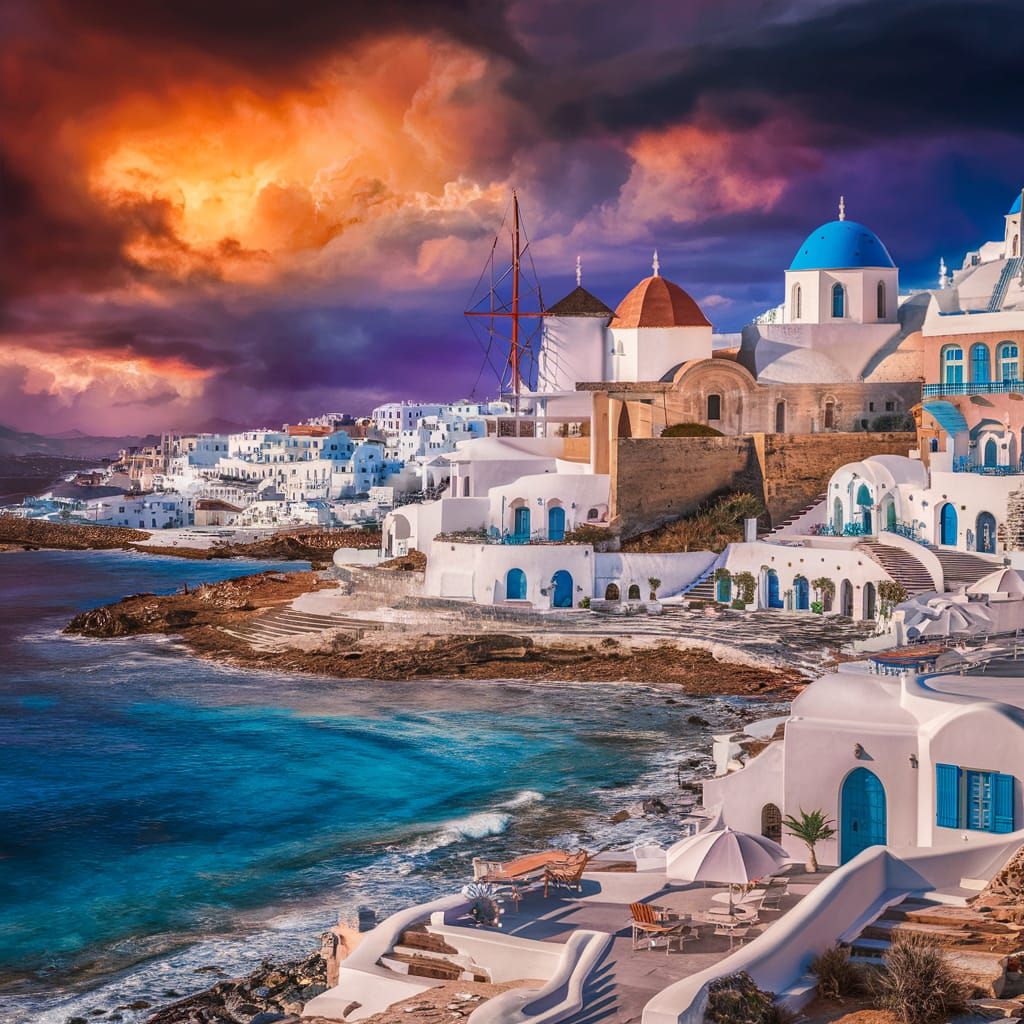 Mykonos Island in Greece with Vibrant Blue Domes and Aegean...