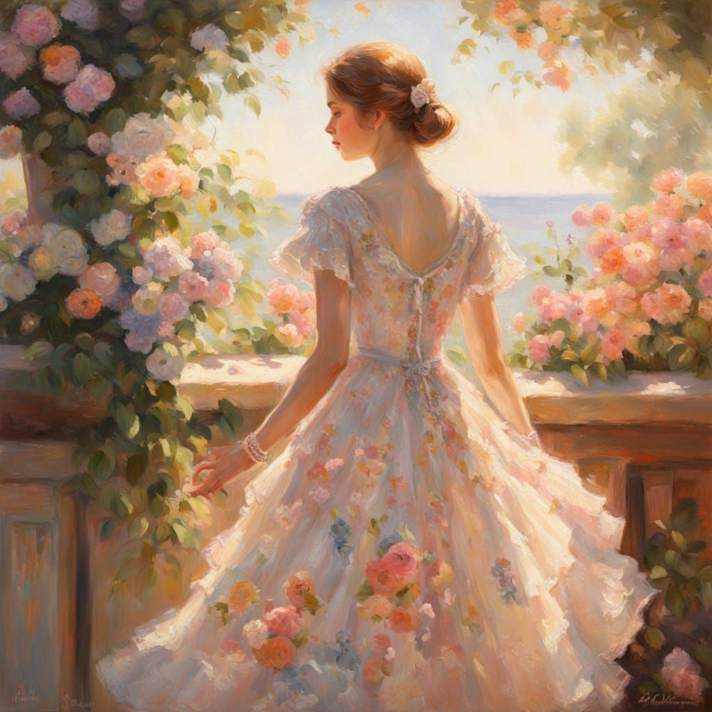 Delicate Dress in Warm Sunlight as Impressionist Oil Paintin...