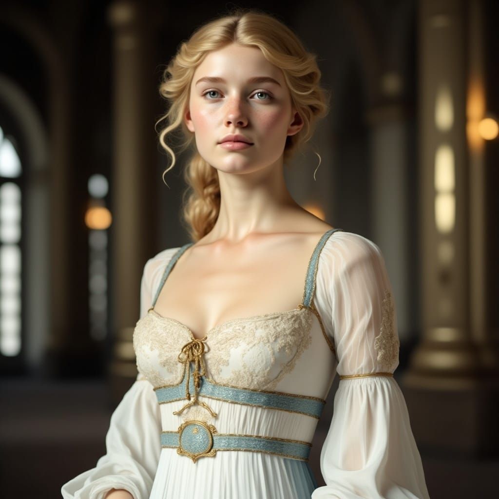Blonde Girl in Regency Gown Portrait
