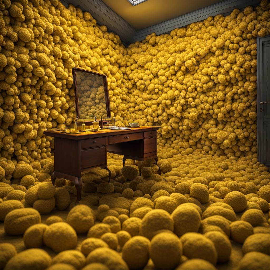 Hyperrealistic Room Overflowing with Yellow Objects