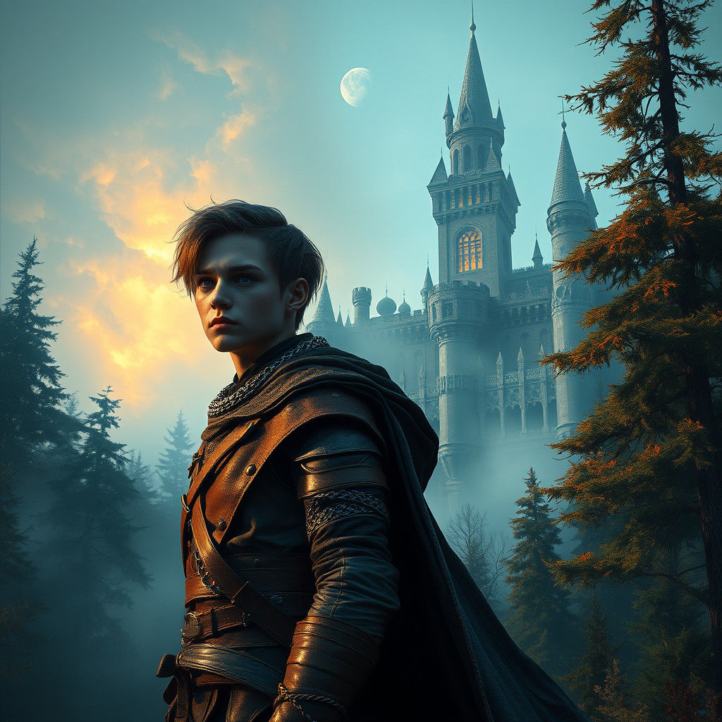 Warrior Gazing at Ghost Castle: Fantasy Concept Art